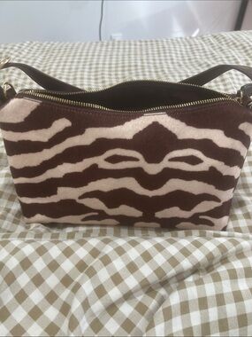 Old Navy Brown and Cream Zebra-Pattern Shoulder Bag